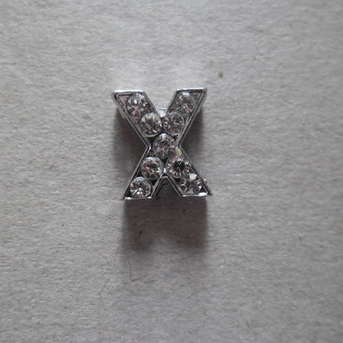 X 1 perle lettre x à strass pour bracelet personnalisé argenté 12 x 10 mm 