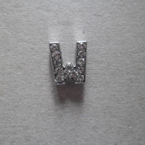X 1 perle lettre w à strass pour bracelet personnalisé argenté 12 x 10 mm 