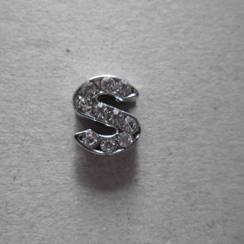 X 1 perle lettre s à strass blanc pour bracelet personnalité argenté 12 x 11 mm 