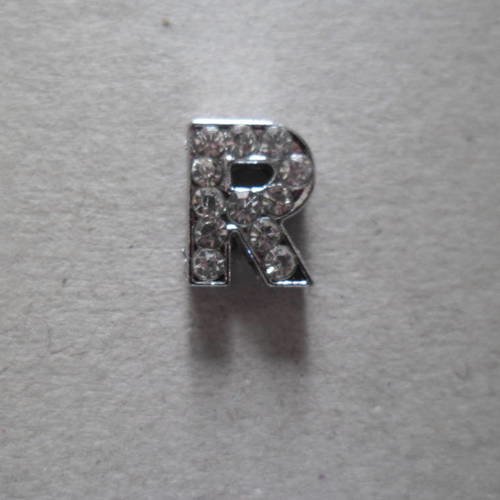 X 1 perle lettre r à strass blanc pour bracelet personnalisé 12 x 9 mm 