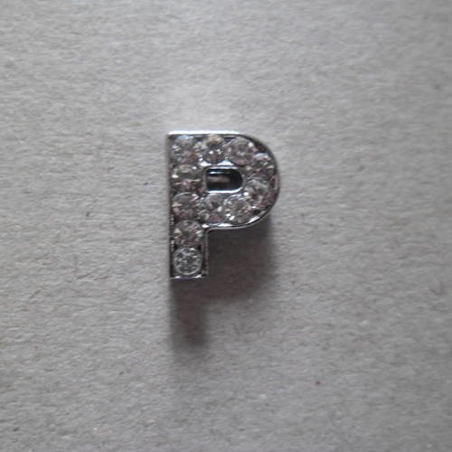X 1 perle lettre p à strass blanc pour bracelet personnalisé argenté 11 x 10 mm 
