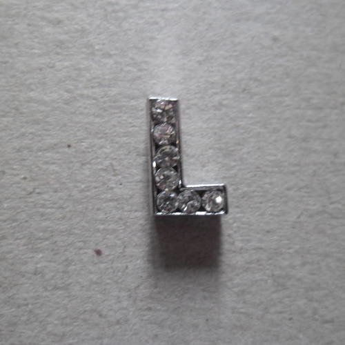X 1 perle lettre l à strass blanc pour bracelet personnalisé argenté 12 x 7 mm 