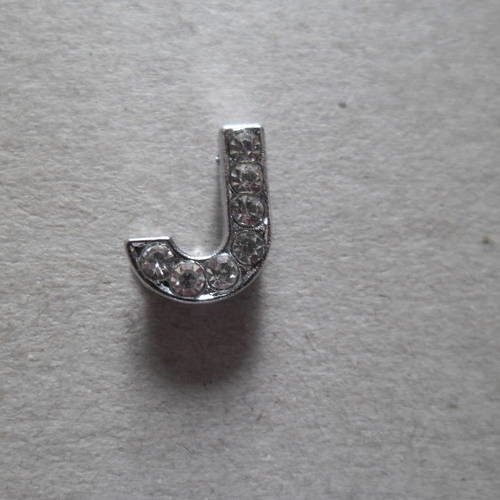 X 1 perle lettre j à strass blanc pour bracelet personnalisé argenté 12 x 10 mm 
