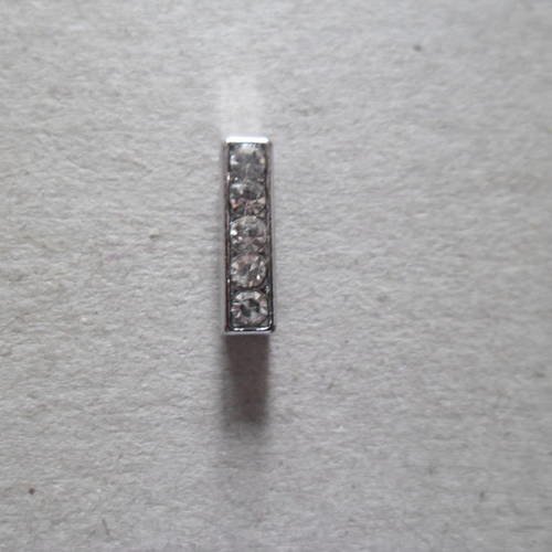 X 1 perle lettre i à strass blanc pour bracelet personnalisé  argenté 12 x 3 mm 