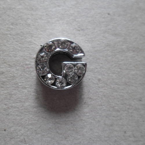 X 1 perle lettre g à strass blanc pour bracelet personnalisé argenté 12 x 7 mm 