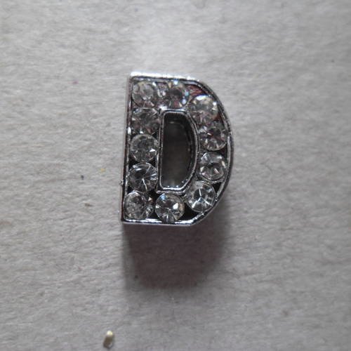 X 1 perle lettre d à strass blanc pour bracelet personnalisé argenté 12 x 10 mm 