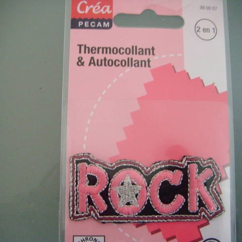 X 1 applique thermocollante et autocollant inscription "rock" polyester 6 x 2,6 cm 