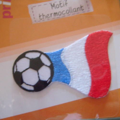X 1 applique thermocollante ballon de foot,drapeau français 7 x 4,5 cm 