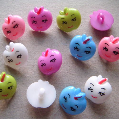 X 10 mixte boutons enfant pomme sourire multicolore en acrylique 17 x 17 mm 