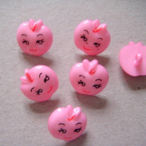 X 10 boutons enfant pomme sourire rose acrylique 17 x 17 mm 