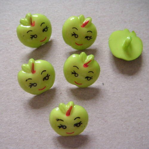 X 10 boutons enfants pomme sourire vert acrylique 17 x 17 mm 