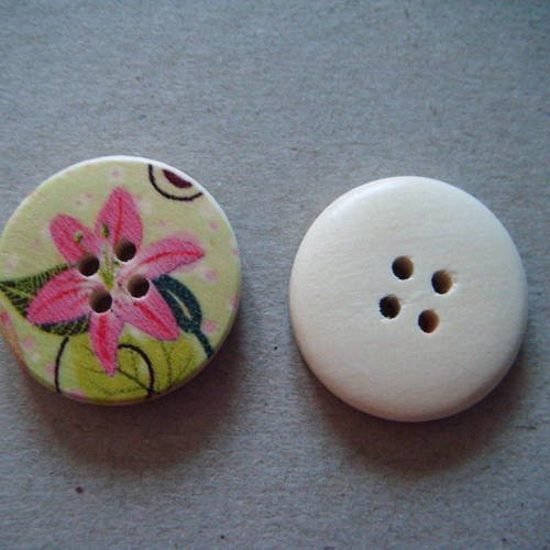 X 5 boutons en bois rond motif fleur 4 trous 25 mm 