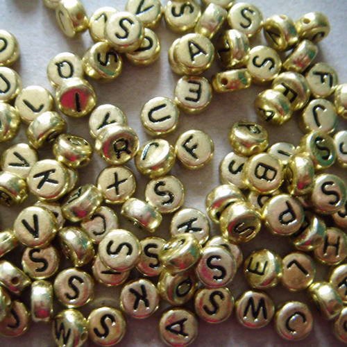 X 100 mixte perles intercalaire rond alphabet lettre a-z doré 7 mm 