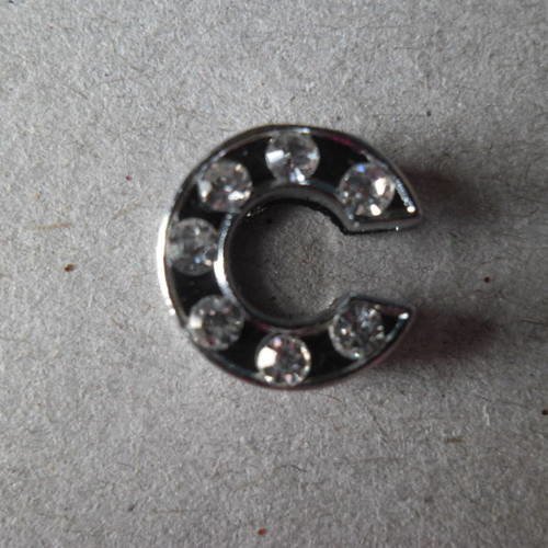X 1 perle lettre c à strass blanc pour bracelet personnalisé argenté 12 x 12 mm 