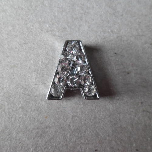 X 1 perle  lettre a à strass blanc pour bracelet personnalisé argenté 17 x 11 mm 