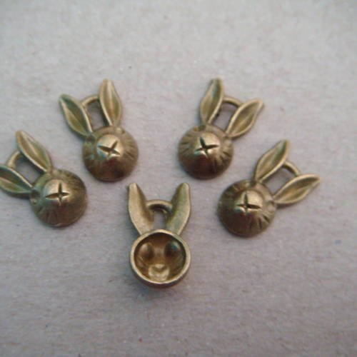 X 5 pendentifs breloque en forme de tête de lapin bronze 14 x 9 mm 