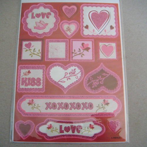 X 15 stickers autocollants scintillants sur le thème de l'amour 