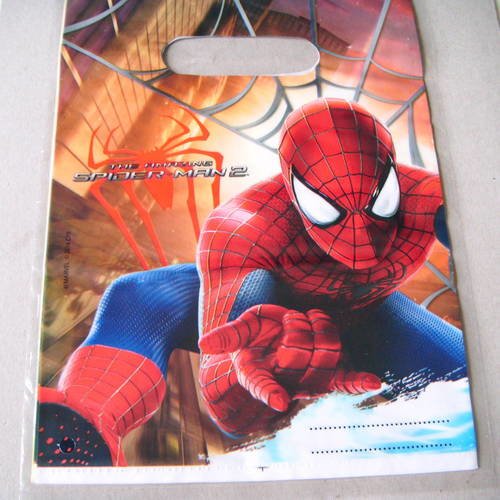 X 6 sachets cadeaux à anse représentant spider-man 2 plastique 23 x 16,5 cm 