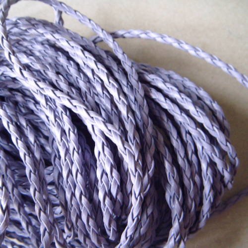 X 1 mètre de cordon tressé simili cuir violet 3 mm 