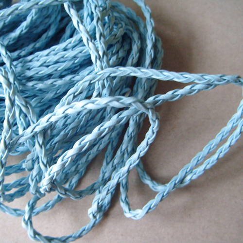 X 1 mètre de cordon tressé simili cuir bleu 3 mm 