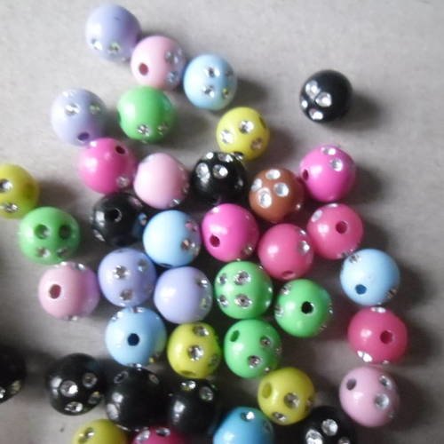 Gros lot x 50 mixte perles intercalaires boule strass 8 mm 