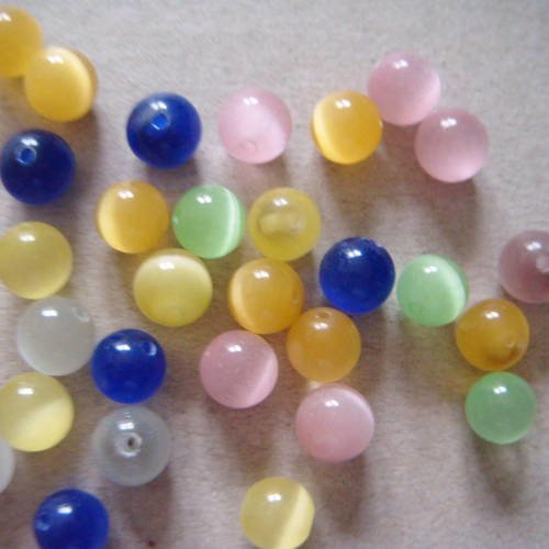 X 10 mixte perles en œil de chat verre multicolore 8 mm 