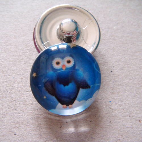 X 1 bouton pression rond motif hibou bleu pour bracelet diy 18 mm 