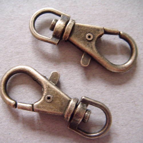 X 4 mousquetons porte clé-clef axe pivotant bronze 3,7 x 1,7 cm 