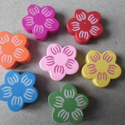 X 10 mixte perles en forme de fleur multicolore en bois peint 20 x 20 mm 