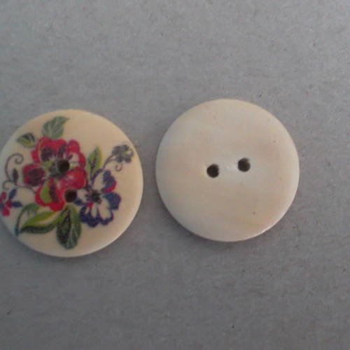 X 5 boutons en bois peint à motifs fleurs rouge,bleu marine à 2 trous 23 mm 