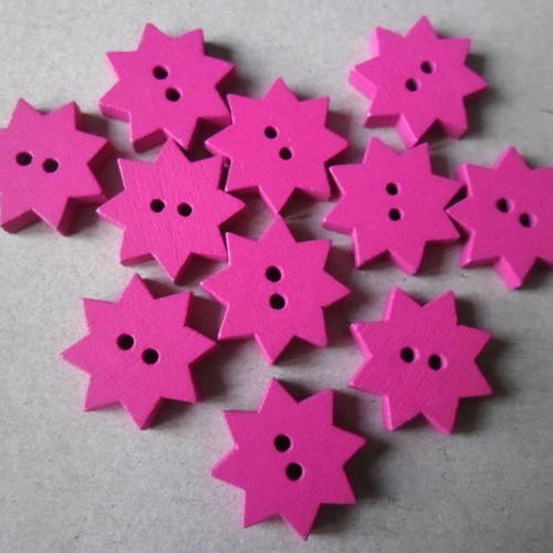 X 5 boutons en bois étoile/fleur fuchsia 2 trous 19 x 20 mm 