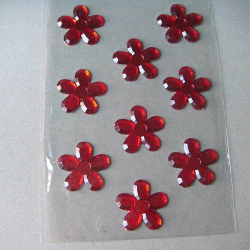 X 9 strass en forme de fleurs rouge autocollants 4 cm 
