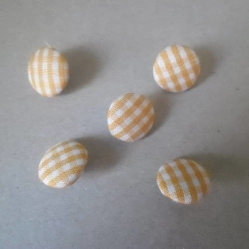 X 10 boutons recouvert de tissu à rayures jaune,blanc  bombé en acrylique 15 mm 