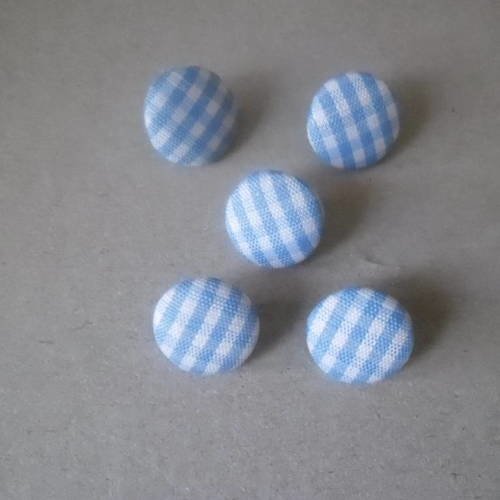X 10 boutons recouvert de tissu bleu clair,blanc à rayures bombé acrylique 15 mm 