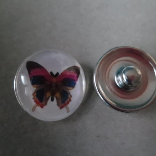 X 1 bouton pression nooza de métal,cabochon circulaire en verre à motif papillon 18 mm 