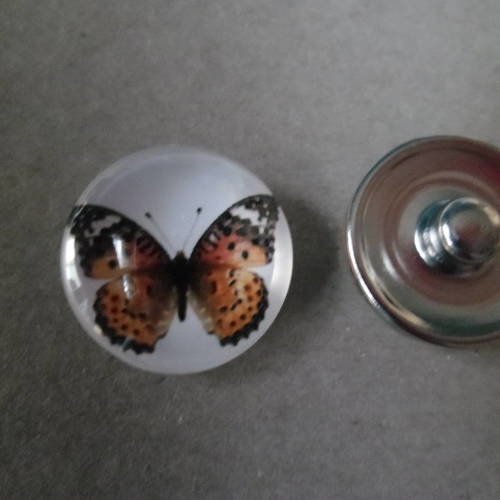 X 1 bouton pression nooza de métal,cabochon circulaire en verr motif papillon multicolore 18 mm 
