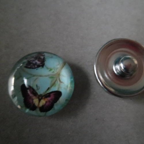 X 1 bouton pression nooza métal,cabochon circulaire verre à motif papillon 18 mm 