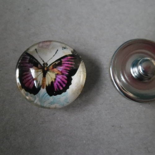 X 1 bouton pression nooza de métal,cabochon circulaire motif papillon 18 mm 