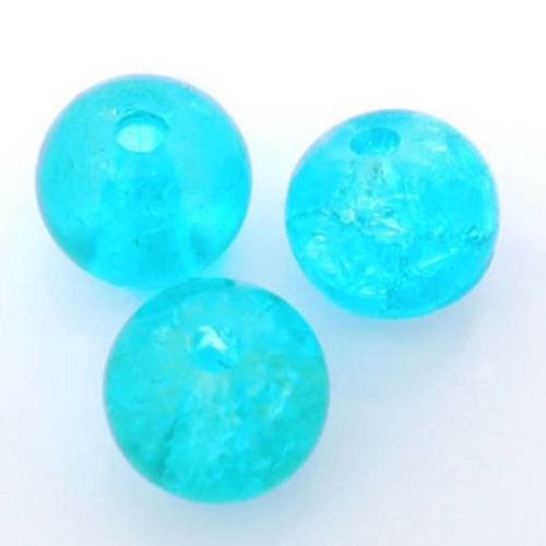 X 10 perles craquelées en verre boule bleu 6 mm 