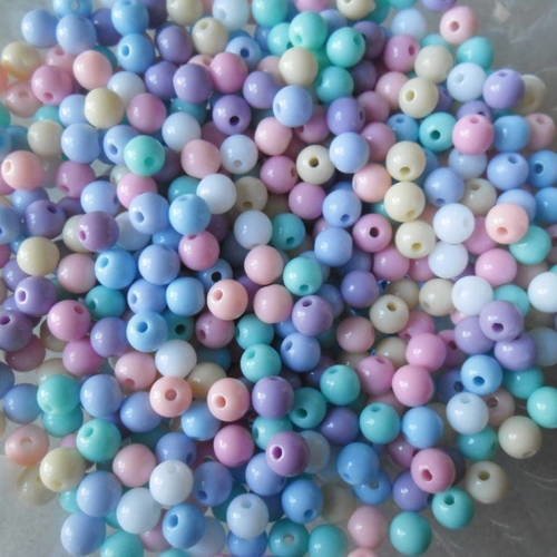 X 50 mixte perles ronde couleur pastel acrylique 6 mm 