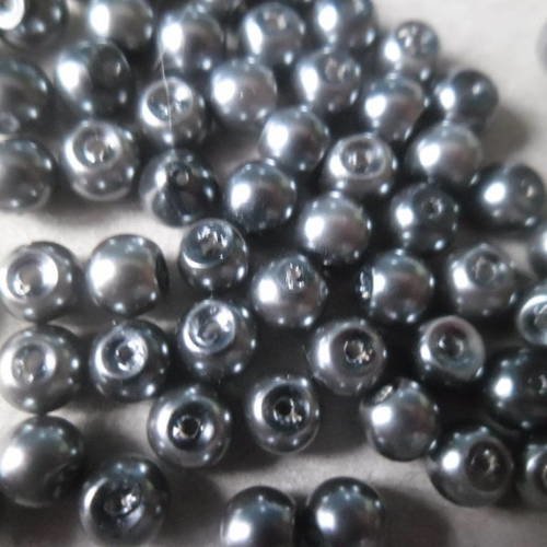 X 20 perles nacré gris foncé rondes en verre 4 mm 