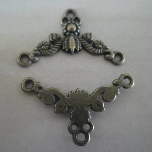 X 10 connecteurs rotin de fleur métal bronze 26 x 15 mm 