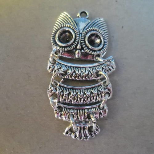 X 1 pendentif hibou articulé argenté tibétain zinc 45 x 25 mm 