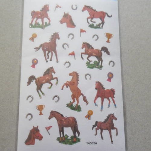 X 1 plaque de stickers autocollants représentant des chevaux pailletées 