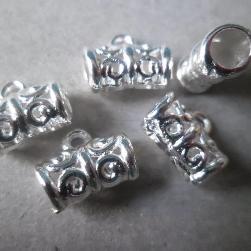 X 10  belles bélières perle tube métal argenté 11 x 5 mm 