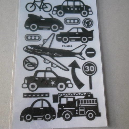 X 1 plaque de stickers auto-adhésifs brillants en gel 3d de véhicules et panneaux noir 