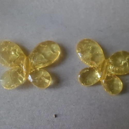 X 3 perles intercalaire papillon couleur jaune fissuré acrylique 22 x 30 mm 