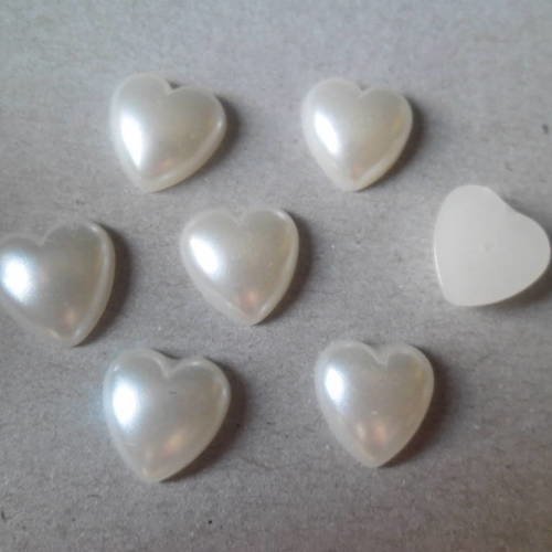 X 20 cabochons bombé acrylique cœur blanc nacré à coller 12 x 12 mm 
