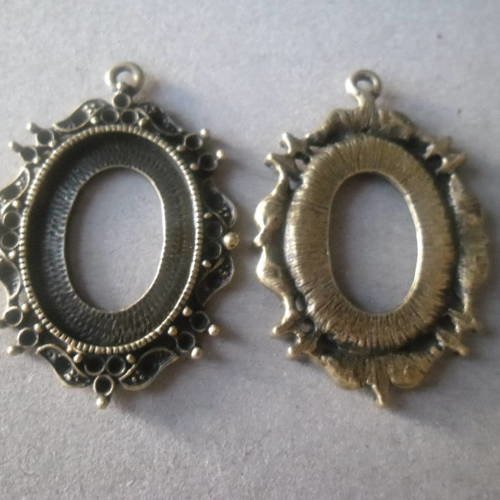 X 1 pendentif support pour camée/cabochon ovale argent tibétain bronze 42 x 29 mm 