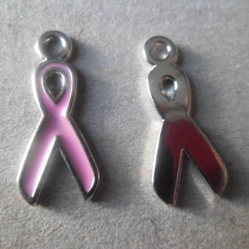 X 2 pendentifs charms ruban émail de couleur rose argenté 20 x 9 mm 